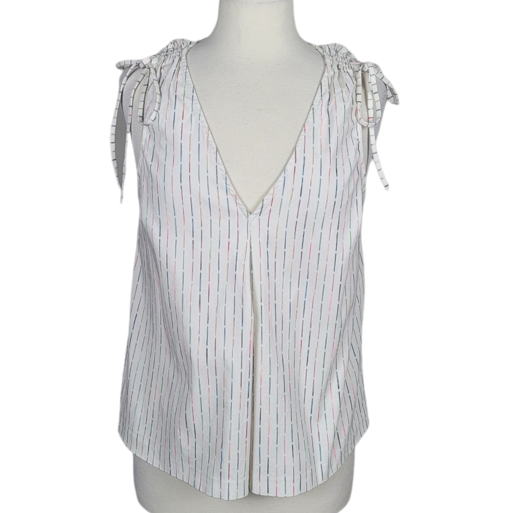 BCBGENERATION Top Blouse Sleeveless V Neck Stripes Ties White Sz Medium